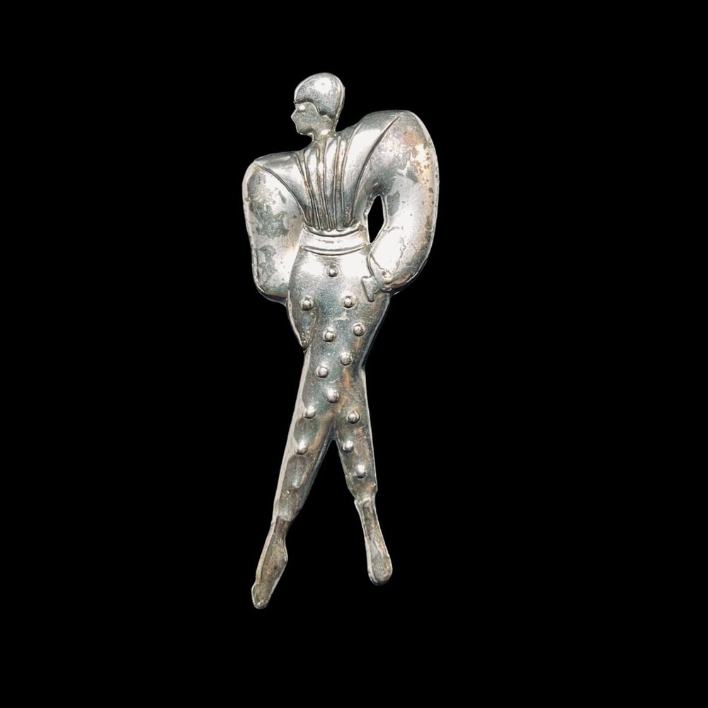 Vintage Silver Tone Art Deco Figural Model Brooch (5198)